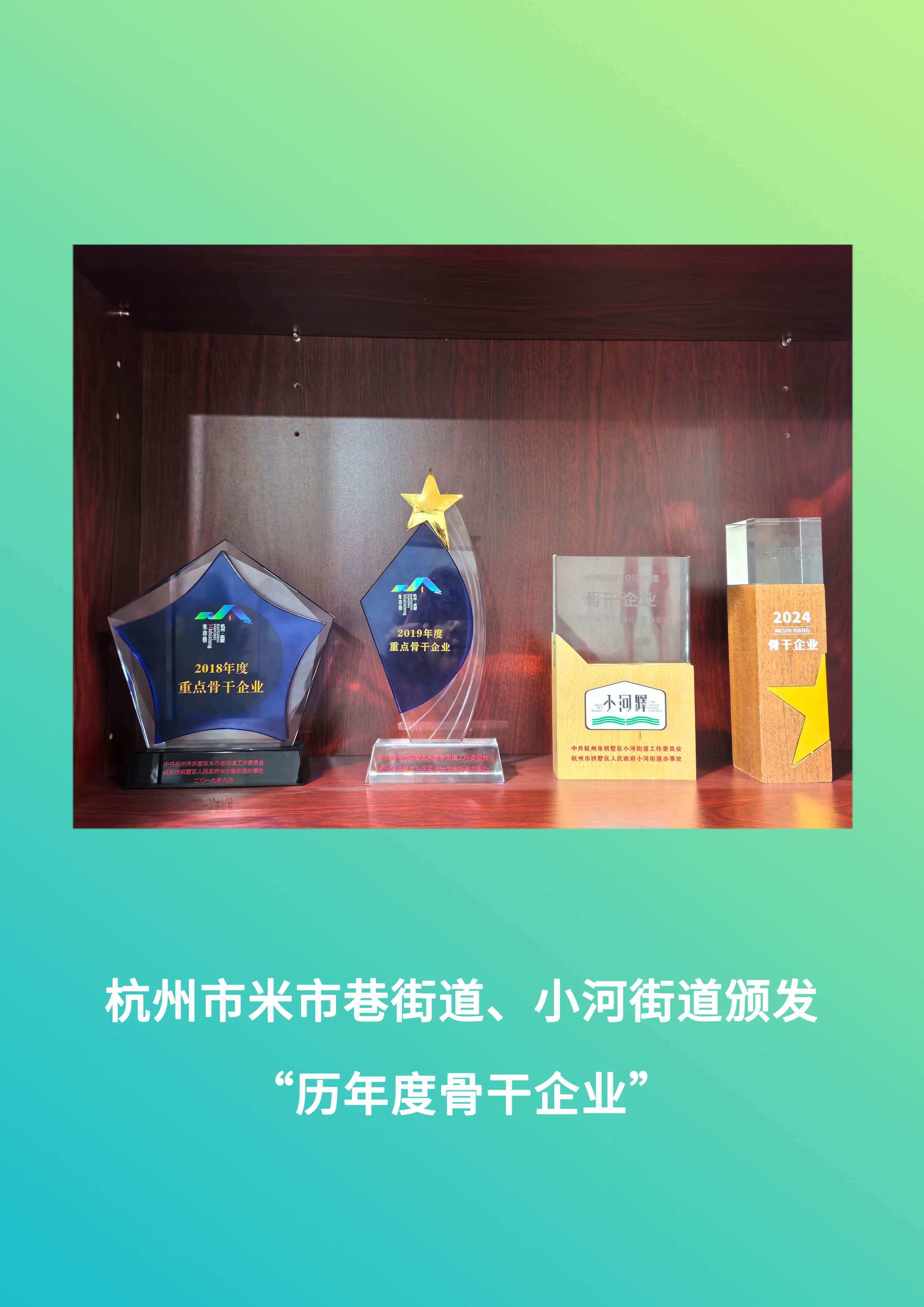 杭州市米市巷街道、小河街道頒發(fā) “歷年度骨干企業(yè)”